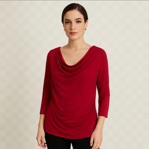 Red Draped Plus Size Tunic Top With Gold Stud Detail Sz 3X No Brand Tag